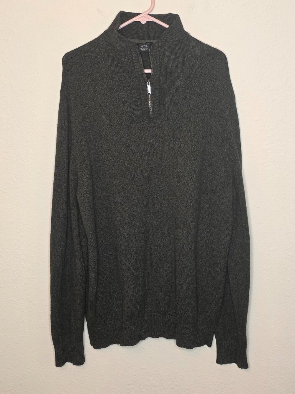 Calvin Klein Jeans Men's 1/4 Zip, Ribbed Mock Neck, Dark Olive Sweater, Size XL